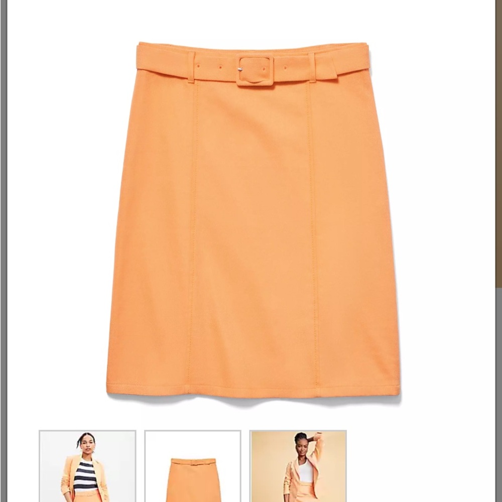 Loft Orange Creamsicle Belted Cotton Linen Skirt - Picture 3 of 4